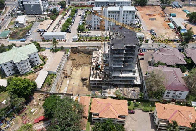Grand Mirage under construction, seen from the air
