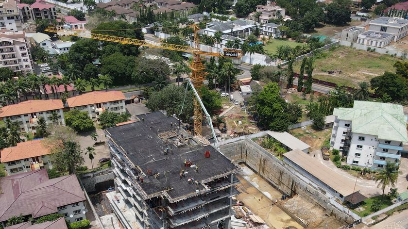 Grand Mirage under construction, seen from the air
