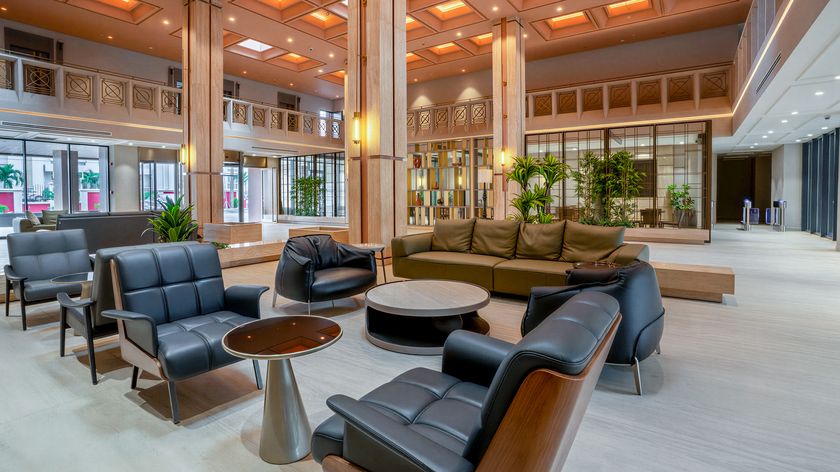 Lounge seating in the completed Grand Mirage lobby