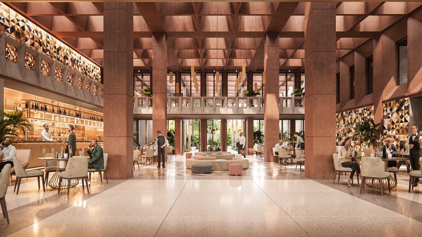 The double-height grand lobby at Grand Mirage