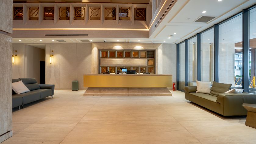 The reception desk in the completed Grand Mirage lobby