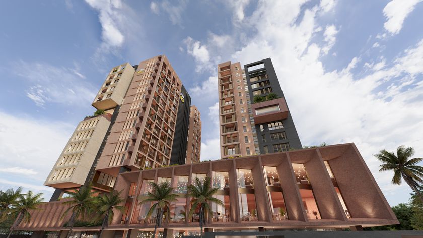 Grand Mirage seen from the street with the building signage